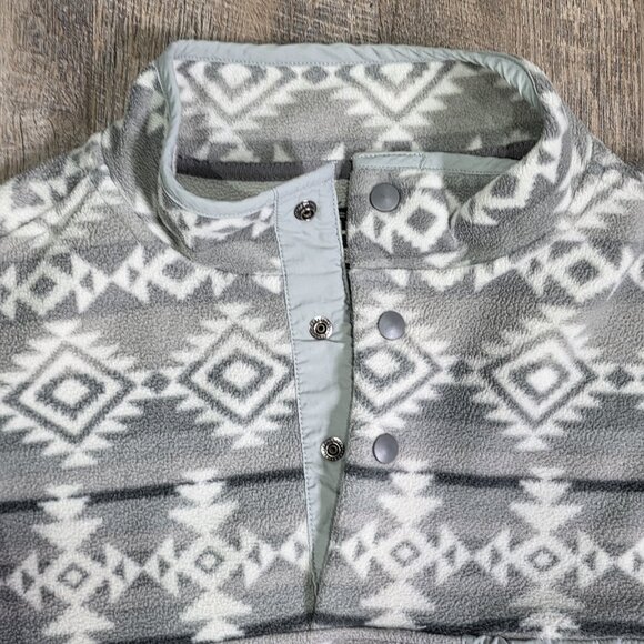 Southern Grit Western Aztec Women's Pullover Fleece 1/4 Button Large Gray - Picture 4 of 7
